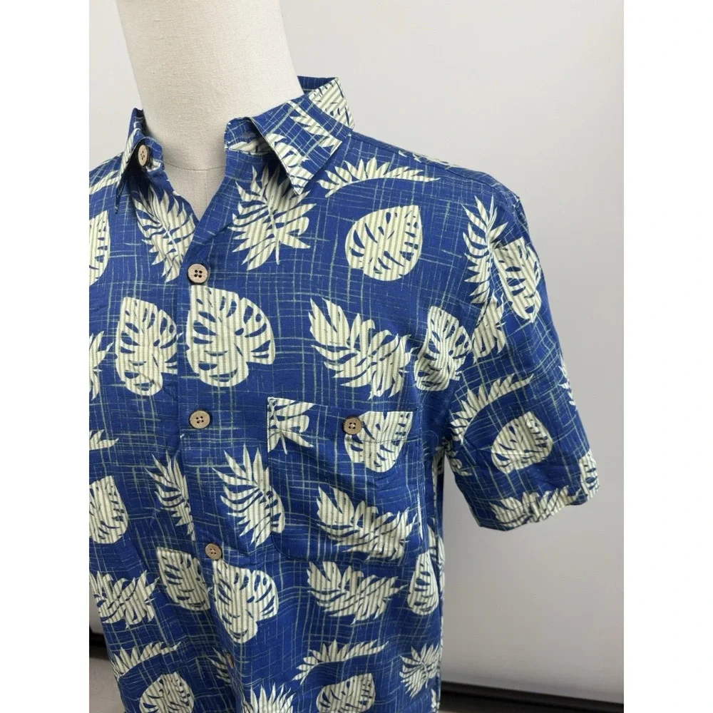 Blue‎ Marlin Mens Hawaiian Button Up Shirt Blue Comfort Fit Cotton Medium
